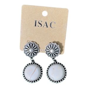 White Turquoise Post Earrings Silver Concho Dangle